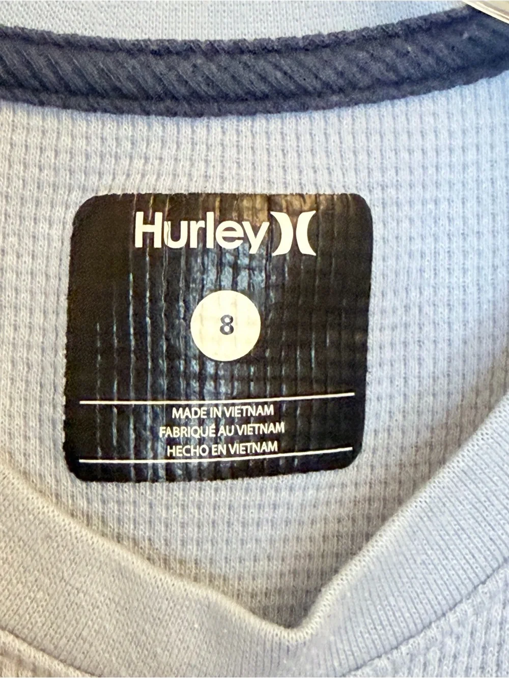 Hurley Boys Size 8 2 Pack Thermal Waffle Long Sleeve Henley Shirt Fall Blue